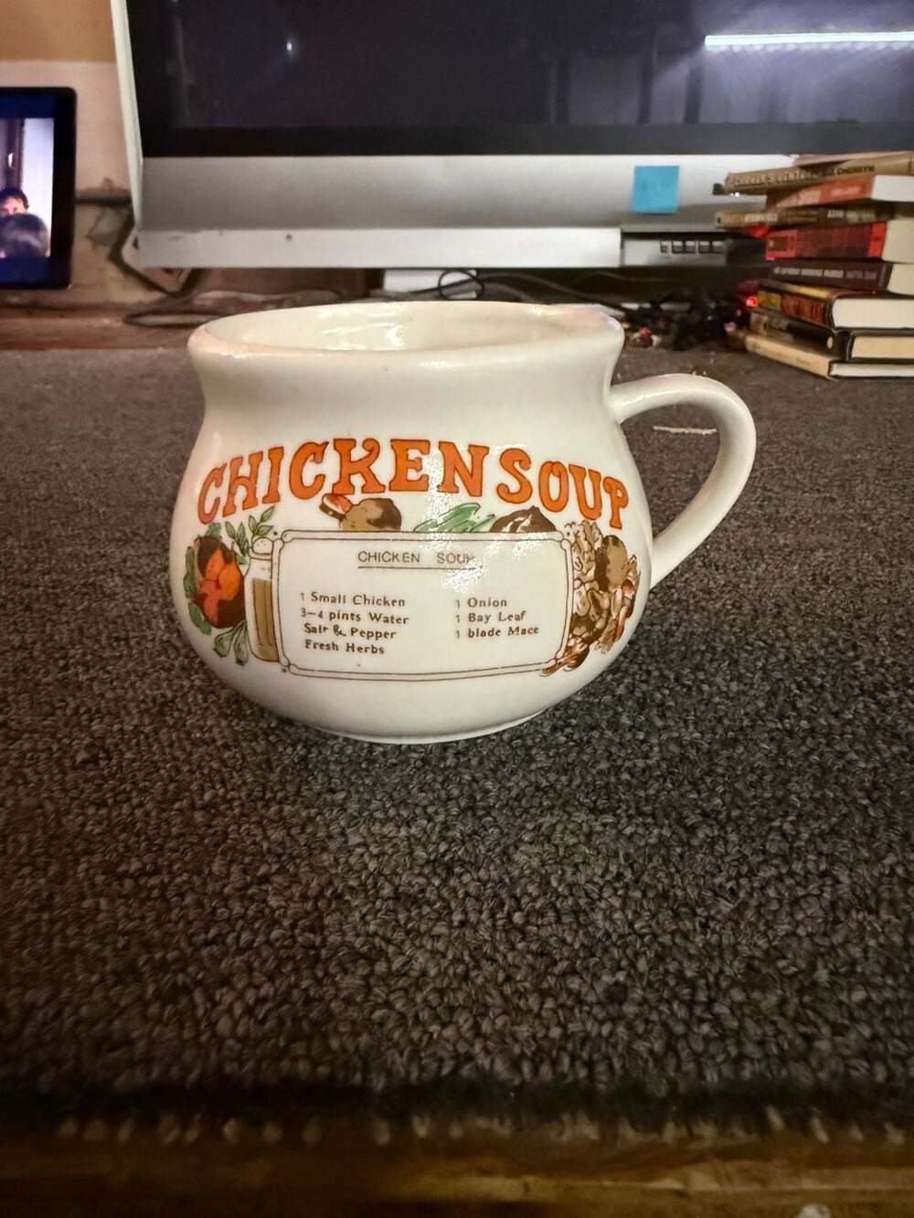Vintage Ceramic Chicken Soup Recipe Mug Bowl Cup